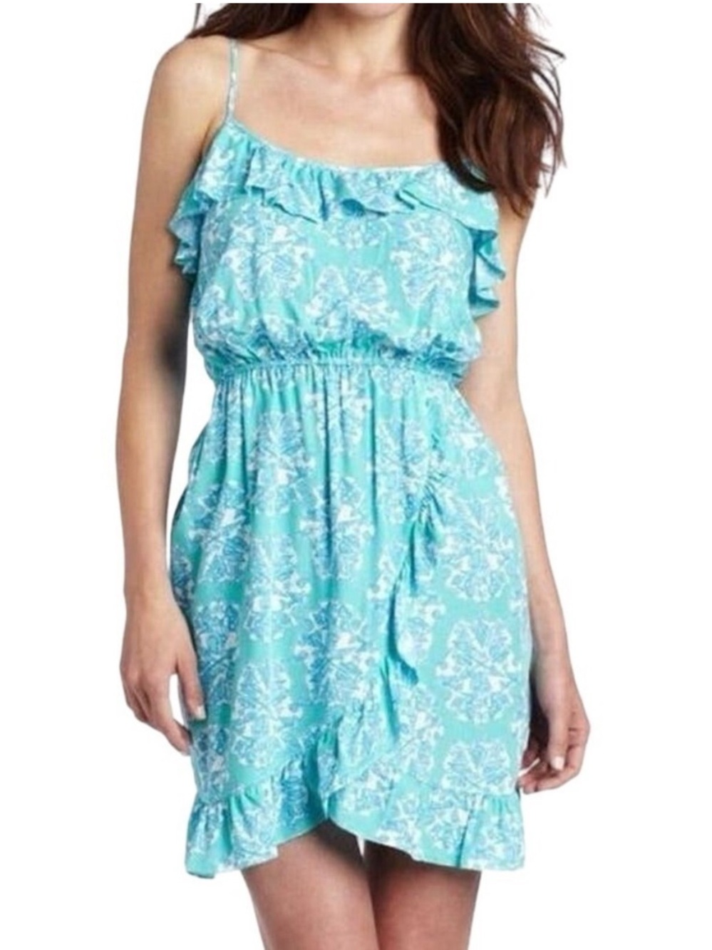 Lilly Pulitzer Kalen Lagoon Green Hey Sailor Flounce Ruffle Wrap Dress Size XS